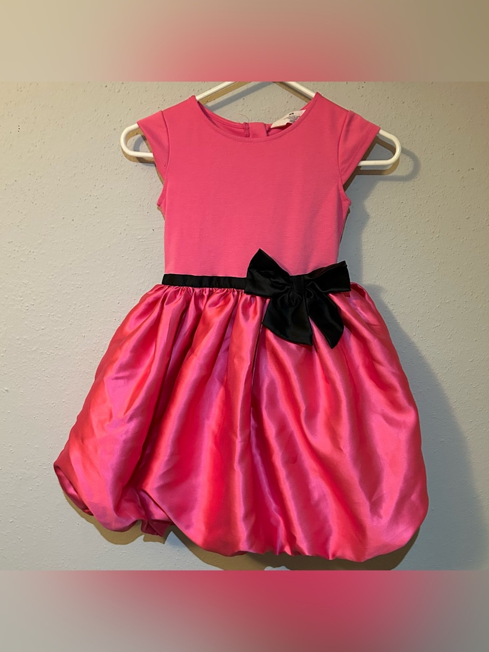 H&M Girls Pink Bubble Hem Party Dress w/ Black Bow 6X/7